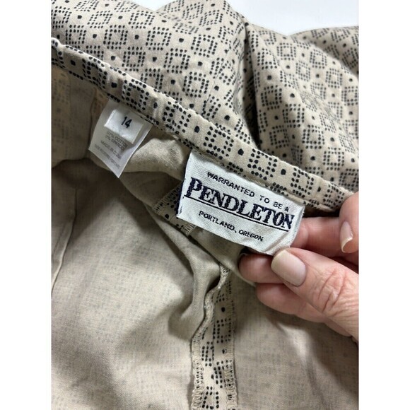 Pendleton Pull On Pants Beige Black Print Size 14 Flat Front Stretch Straight - Picture 3 of 9